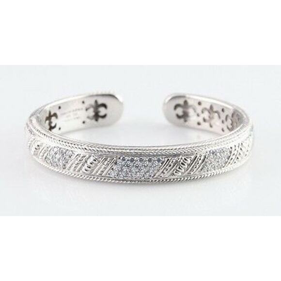 Judith Ripka CZ Sterling Silver Hinged Cuff Bracelet Medium 7in - Picture 1 of 5